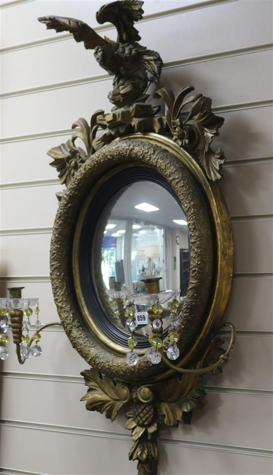 A gilt frame girandole mirror W.56cm approx.
